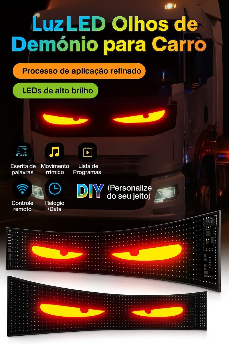 Painel LED Flexível "Demon Eyes" para Carros e Caminhões via Bluetooth