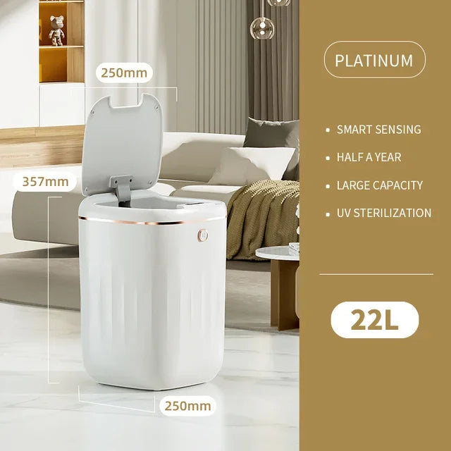 Lixeira Inteligente com Sensor Automático e Luz UV – 22L | À Prova D'Água | Abertura por Sensor ou Botão | Ideal para Cozinha, Banheiro e Escritório