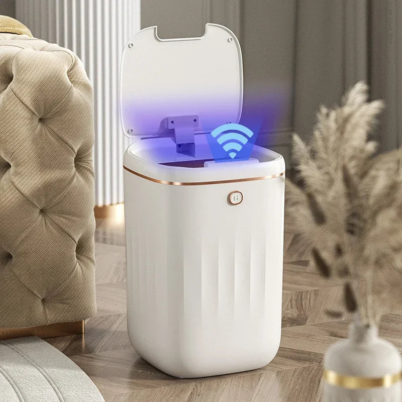 Lixeira Inteligente com Sensor Automático e Luz UV – 22L | À Prova D'Água | Abertura por Sensor ou Botão | Ideal para Cozinha, Banheiro e Escritório