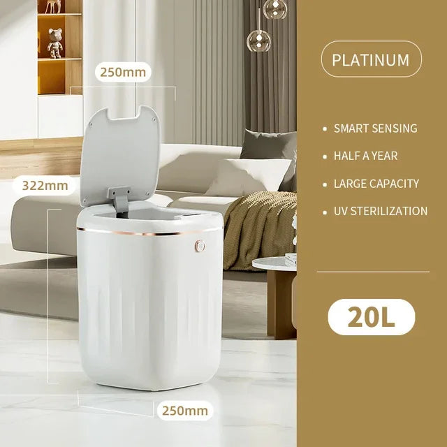 Lixeira Inteligente com Sensor Automático e Luz UV – 22L | À Prova D'Água | Abertura por Sensor ou Botão | Ideal para Cozinha, Banheiro e Escritório