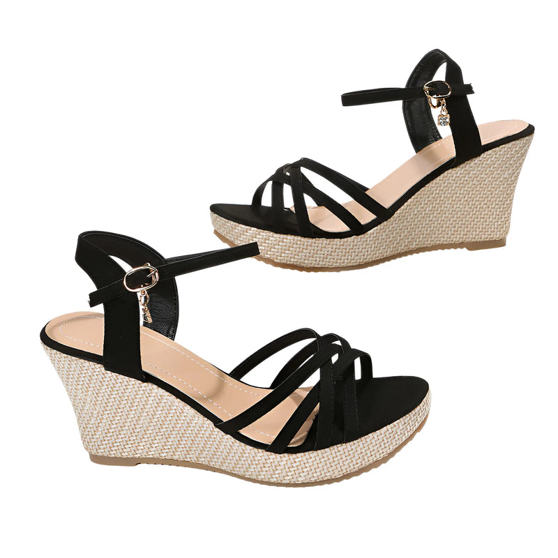 🥿 Sandálias Anabela Feminina – Elegância e Conforto para o Verão 🌸  Casual | Antiderrapante | Plataforma | Peep Toe com Fivela Elegante
