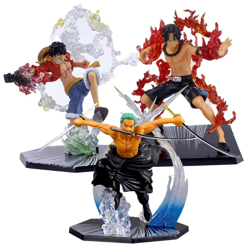 Figura de Coleção One Piece – Luffy, Portgas D. Ace e Roronoa Zoro - Estátuas em PVC para Presentes