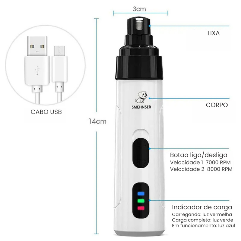 Lixador de Unha Pet Elétrico Recarregável Peludita !