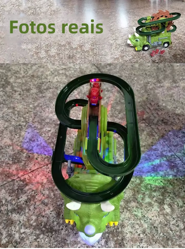 Brinquedo Dinossauro com Pista e Luzes – Tricerátopo Escalador com Música 🎶