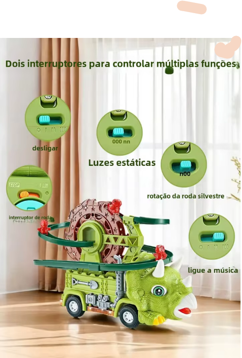 Brinquedo Dinossauro com Pista e Luzes – Tricerátopo Escalador com Música 🎶